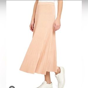 THEORY Striping Ribbed Skirt Dusty Tangerine/Ivory Pebbled Viscose NEW WITH TAG